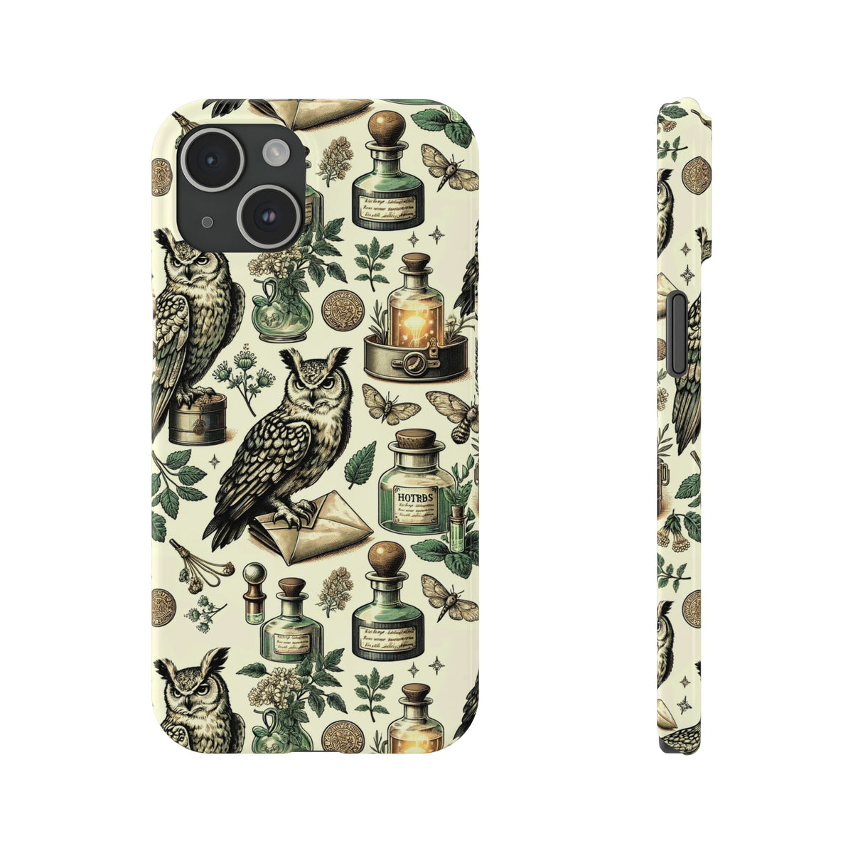 Vintage Owls and Potions in World of Wizards Phone Case