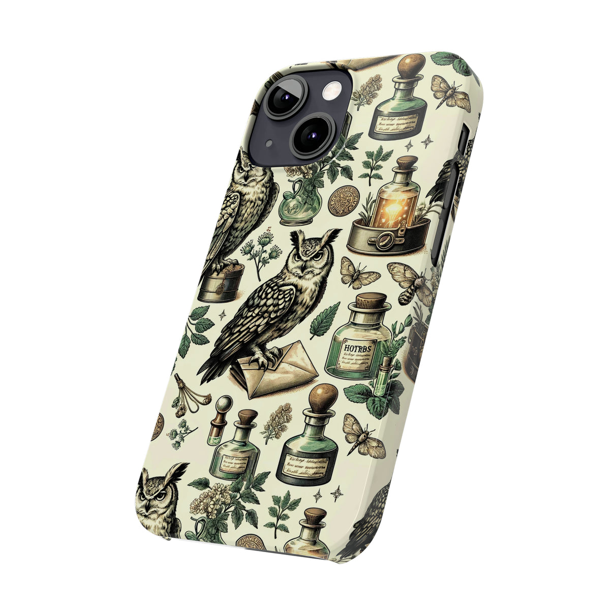 Vintage Owls and Potions in World of Wizards Phone Case